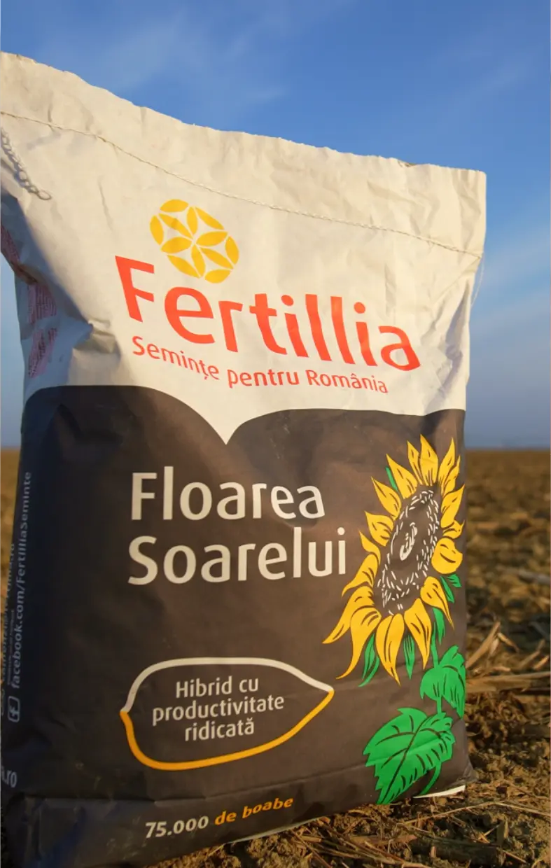 Sac Fertillia de semințe de floarea-soarelui – hibrid cu productivitate ridicată, destinat fermierilor din România.